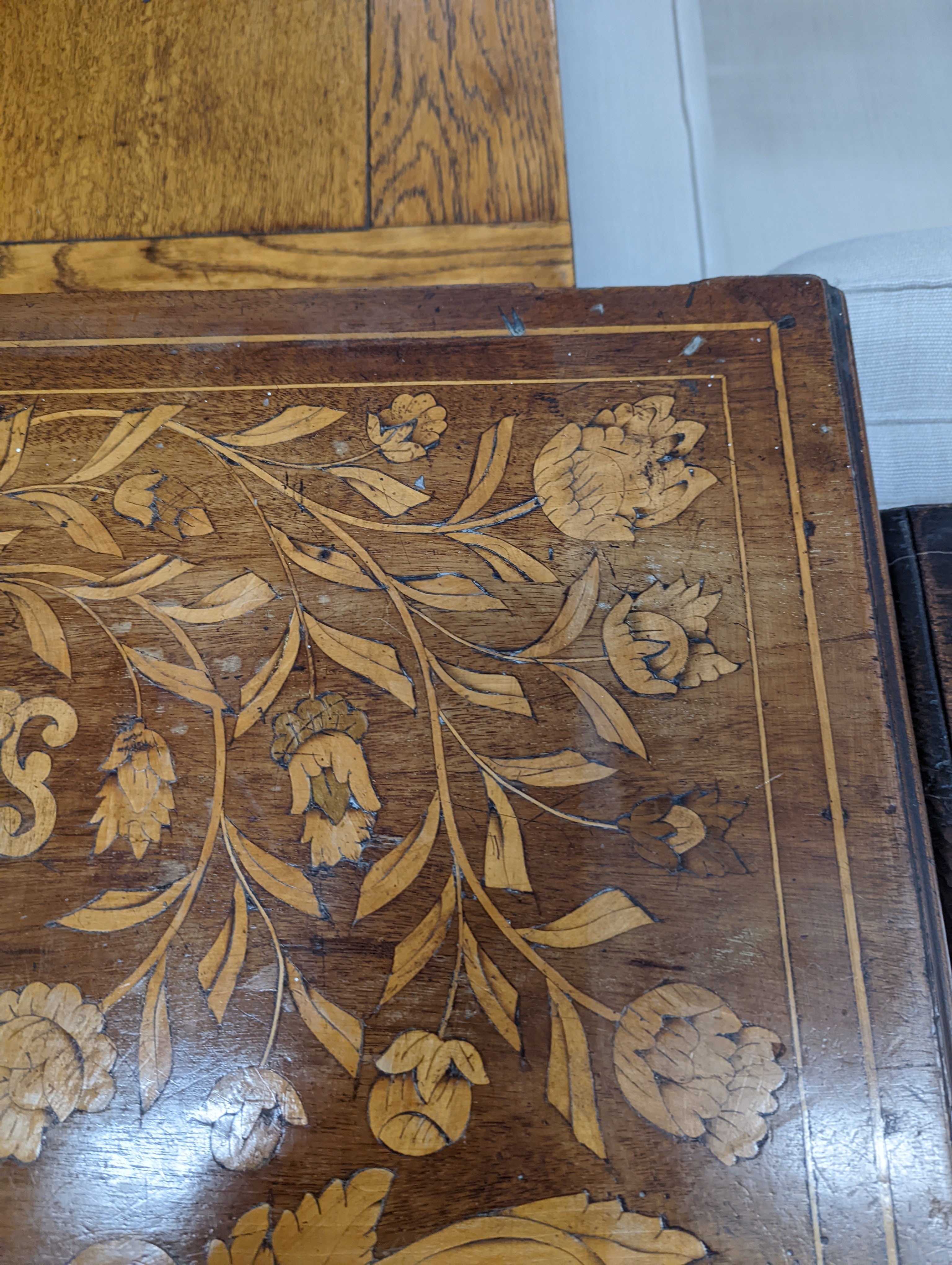 An 18th century Dutch floral marquetry walnut cabinet (altered), width 70cm, depth 48cm, height 87cm